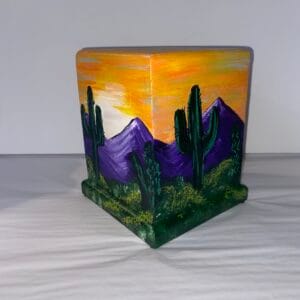 Southwest Desert Mountain Sunset Hand Painted Urn – for cremation and memorial